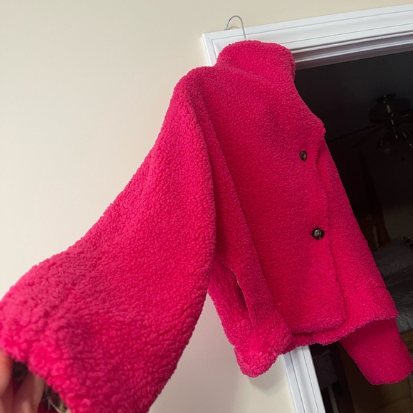 COPY - Free People Izzy Wrap Teddy Jacket fuchsia - Picture 9 of 11